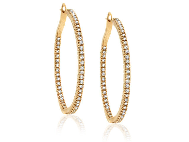 18K R/G 1 1/2" DIAMOND HOOP EARRINGS