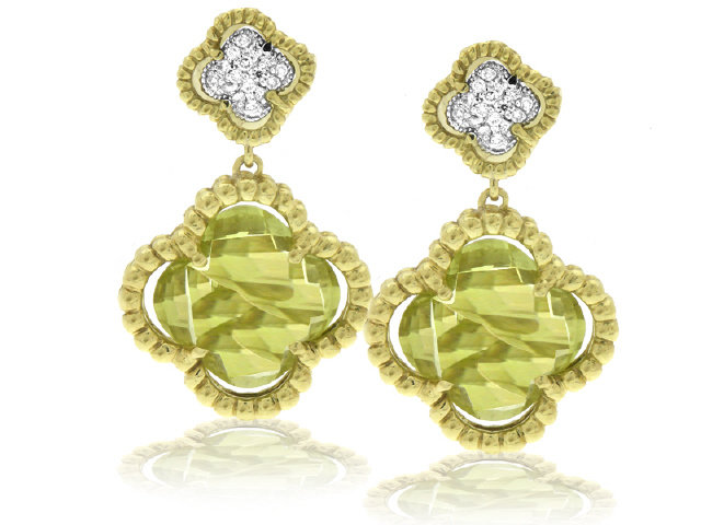 18K Y/G DIAMOND FLORETTE & LEMON CITRINE DROP EARRINGS