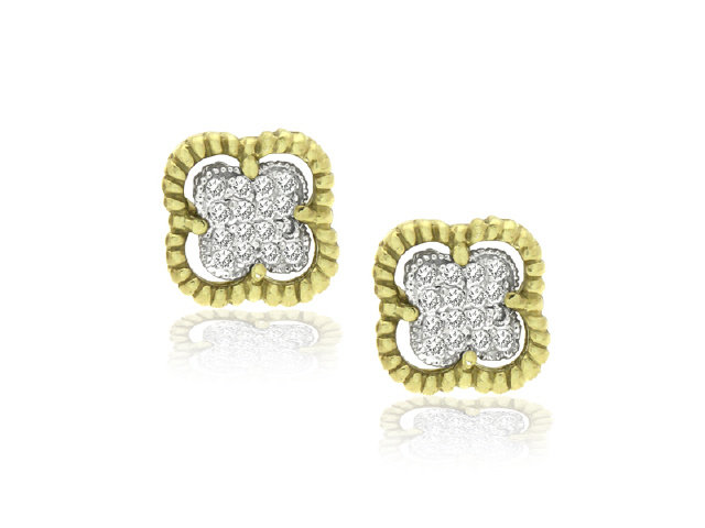 18K Y/G PAVE DIAMOND FLORETTE STUD EARRINGS