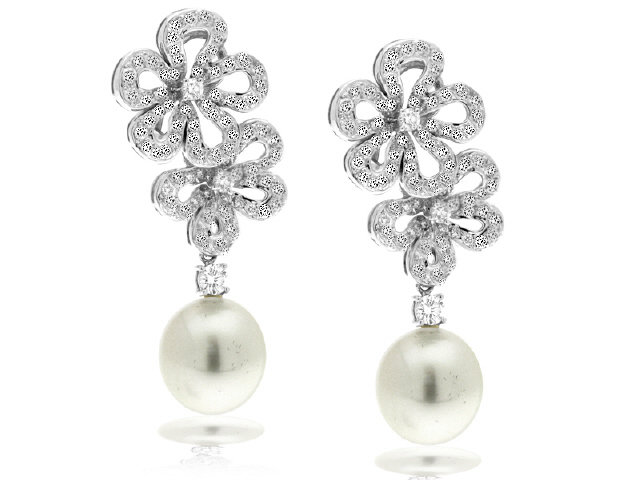 18K W/G SOUTH SEA PEARL 14.5 X 13MM & DIAMOND EARRING