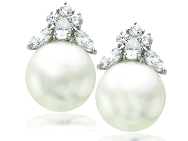 18K W/G 13.9MM S.S PEARL DIAMOND EARRINGS