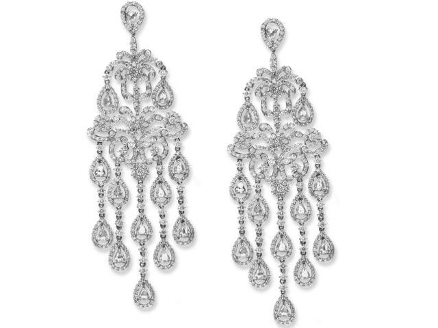 18K W/G ROSE CUT & ROUND DIAMOND CHANDLIER EARRINGS