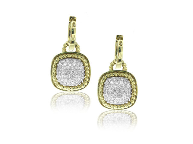 18K Y/G DIAMOND ROPE DESIGN SQUARE EARRINGS
