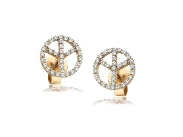 18K R/G PEACE SIGN DIAMOND EARRINGS