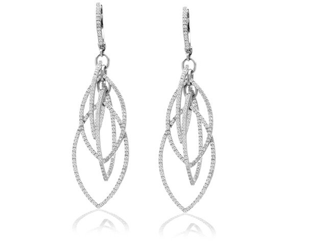 18K W/G DIAMOND MULTI-MARQUISE DIAMOND DANGLE EARRINGS