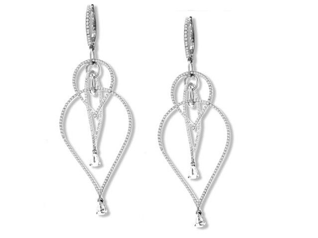 18K W/G TRIPLE PEAR SHAPED DANGLE EARRINGS