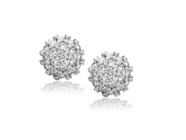 18K W/G DIAMOND SUNBURST BUTTON EARRINGS 110BR=5.99CTS