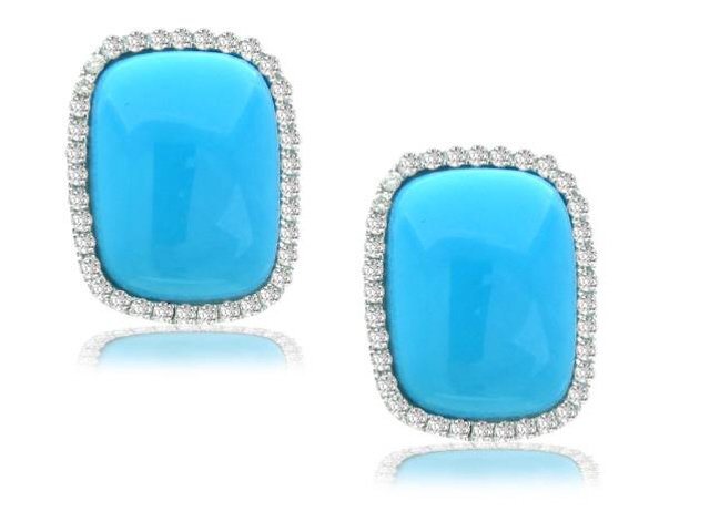 18K W/G SQUARE TURQUOISE & DIAMOND EARRIGNS