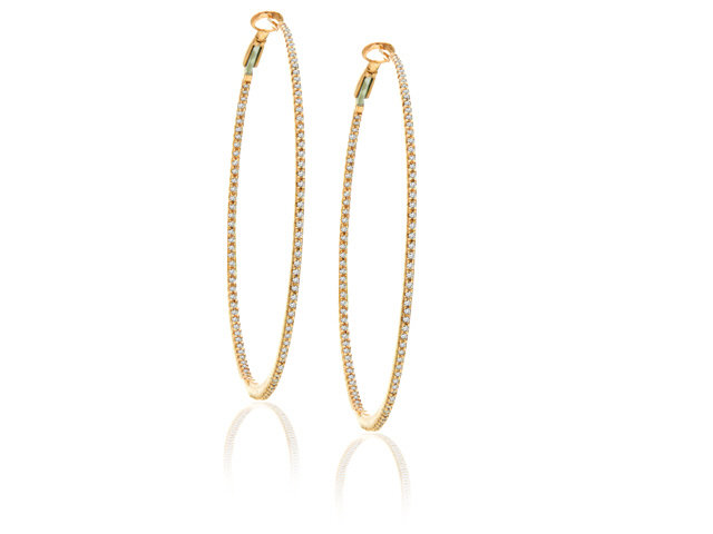 18K R/G 2 1/2" DIAMOND HOOP EARRINGS 302DIAS=0.60CTS