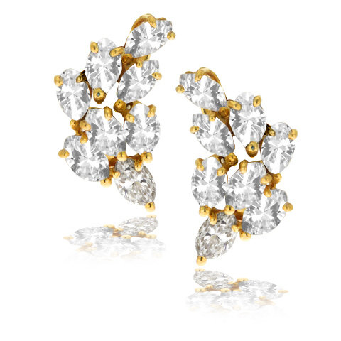 18K Y/G MARQUISE DIAMOND CURVED CLIP EARRINGS