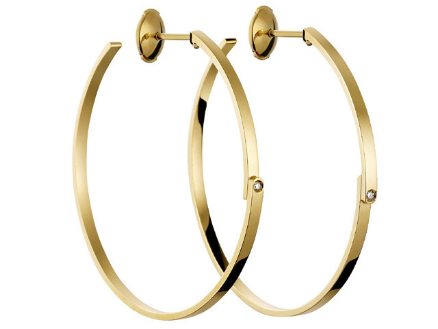 18K Y/G DOUBLE SENS HOOPS Y/G W/ DIAS=0.03CTS