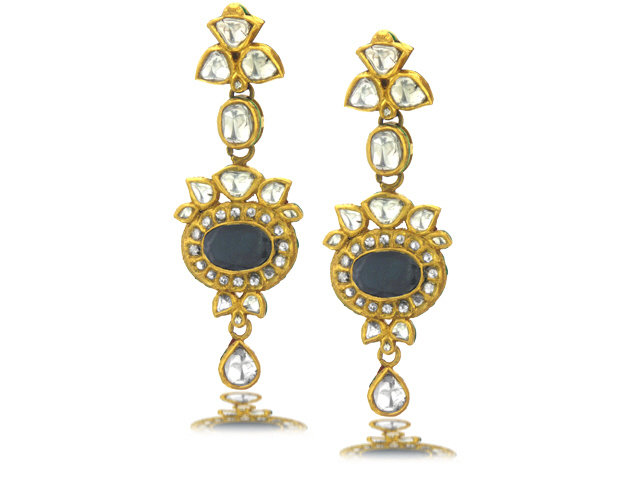 22K Y/G DIAMOND EMERALD EARRINGS