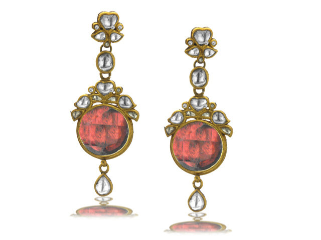 22K Y/G DIAMOND & RUBY EARRINGS
