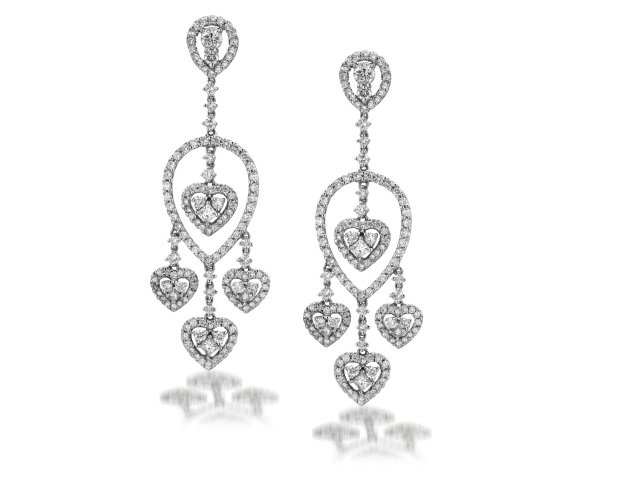 18K W/G DIAMOND HEART DANGLE EARRINGS