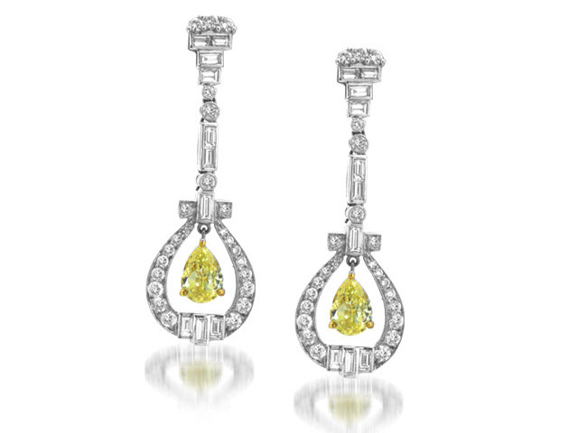 PLATINUM FANCY YELLOW & DIAMOND DANGLE EARRINGS