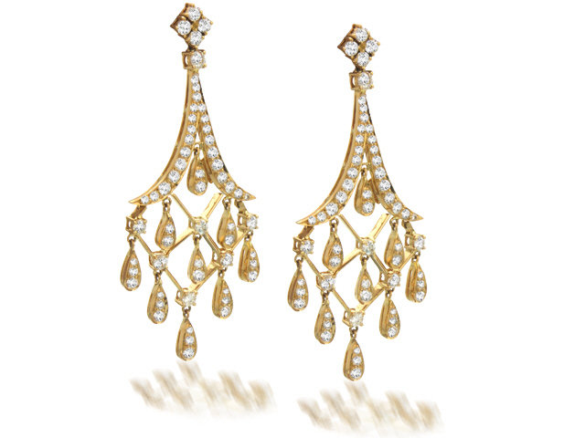 18K Y/G DIAMOND CHANDLIER EARRINGS D=4.05CTS