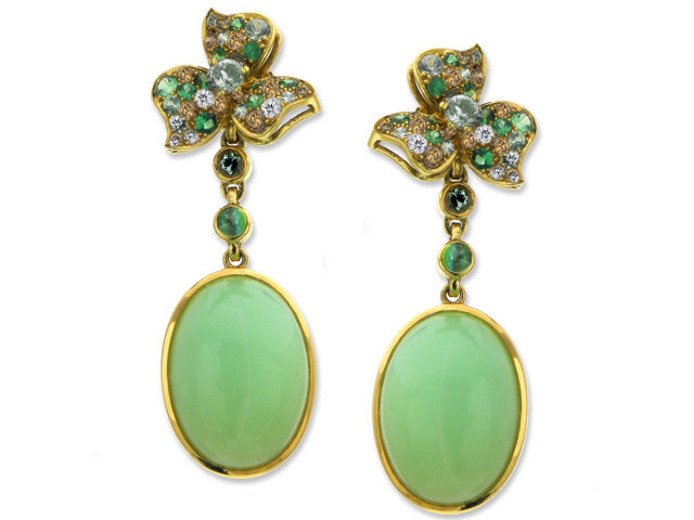 18K Y/G BROWN DIAMOND & COLOR STONE EARRINGS