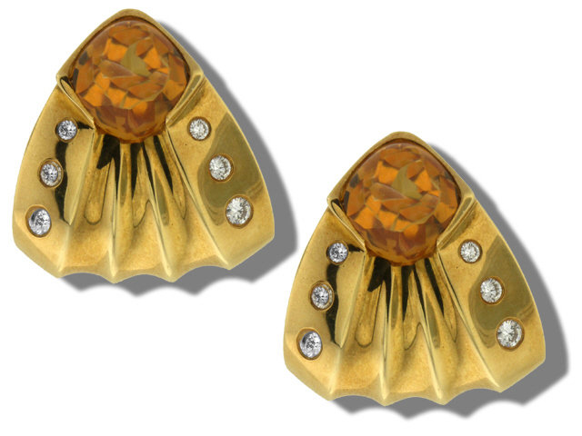 18K Yellow Gold Trianon Citrine and Diamond Earrings