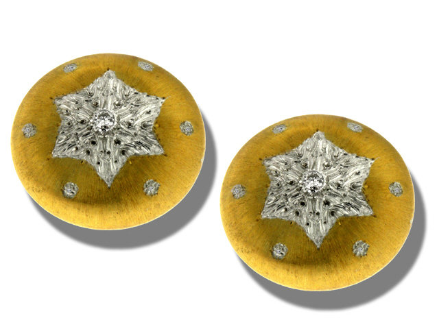 18K Yellow Gold Circular Button Diamond Earrings