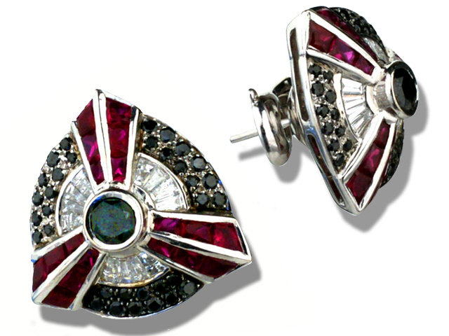 18K White Gold Ruby and Diamonds Earrings