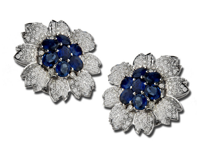 18K White Gold Blue Sapphire and Diamond Earrings