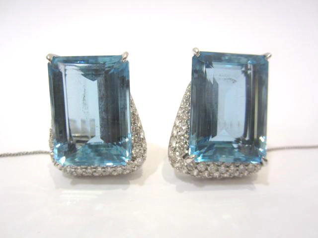 Platinum Aquamarine and Diamond Earrings with 2 Aquama