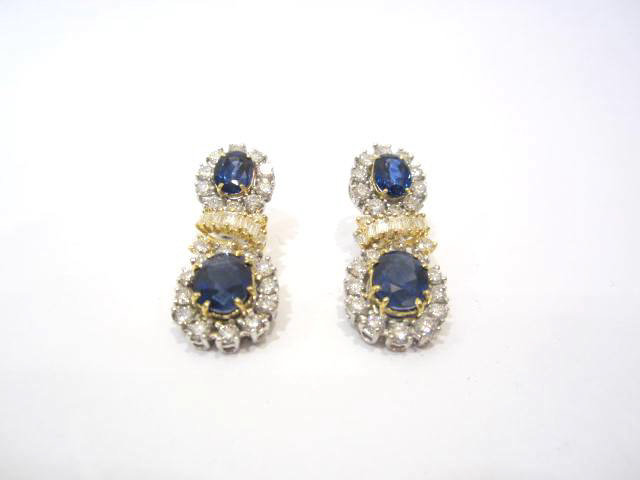 18K Yellow and White Gold Sapphire and Diamond Earring