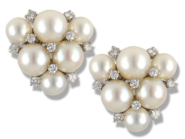 18K White Gold Pearl and Diamond Earrings
