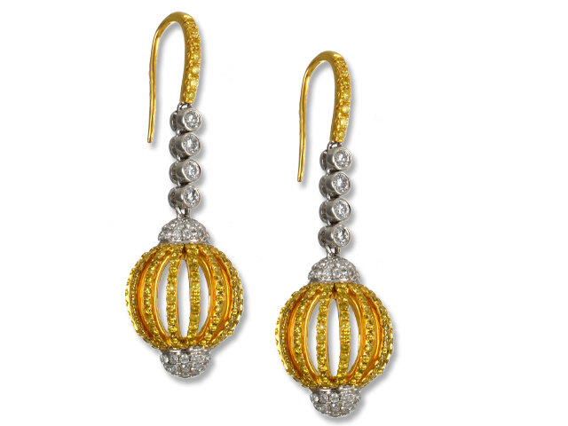 18K Yellow and White Gold Diamond Dangle Earrings