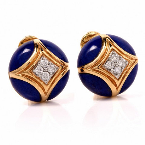 Van Cleef & Arpels 18K Yellow Gold Diamond Cobalt Enam