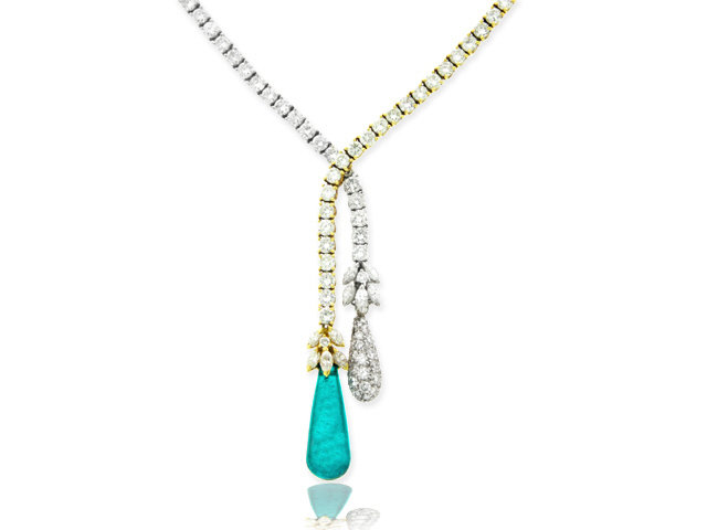 18k y/w/g emerald & Diamond necklace