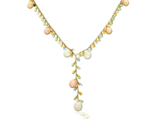 18k y/g Gemstone Pearl Necklace