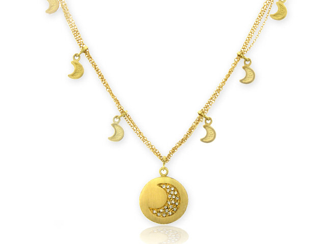 18k y/g wisdom lucky diamond necklace w/ moon