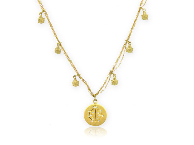18k y/g fortune lucky diamond necklace w/ ladybug char