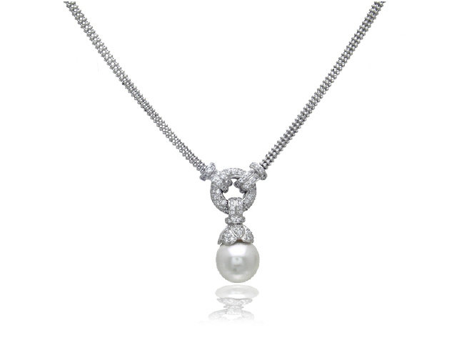 18k w/g Pearl & Diamond Necklace