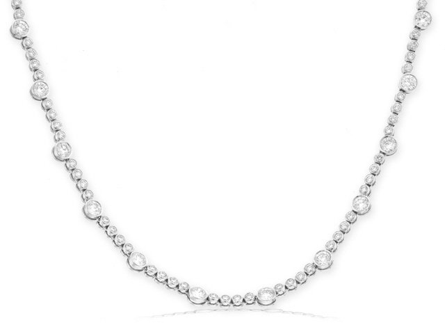 18K White Gold Diamond Bezel Necklace