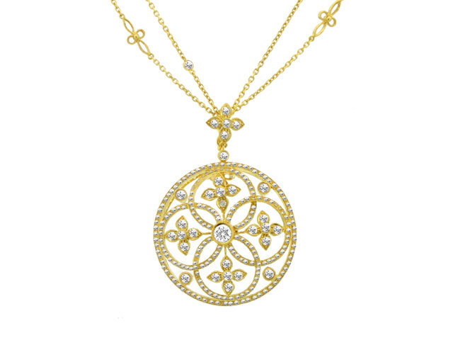 18k y/g diamond medallion necklace