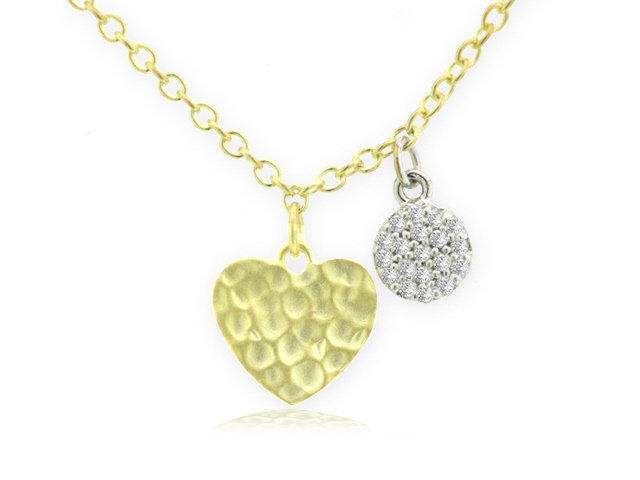 14K Y/G HEART & SMALL DIAMOND CHARM NECKLACE