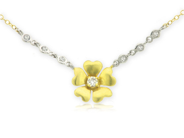 14K Y/G FLOWER & DIAMOND NECKLACE