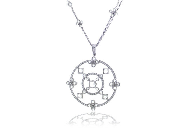 18K WHITE GOLD ROUND & ROSE CUT DIAMOND NECKLACE