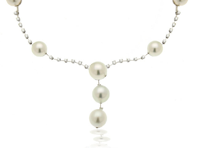 18K W/G 14MM-12.7MM SOUTH SEA PEARL & DIAMOND NECKLACE