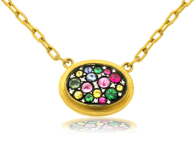 24K Y/G MULTI-SAPPHIRE & DIAMONDNECKLACE