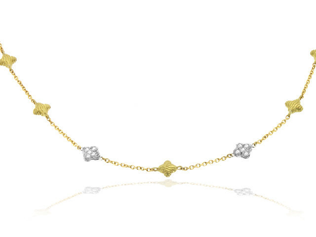 18K Y/G DIAMOND FLORETTE NECKLACE 18" 2 DIA. SECTION