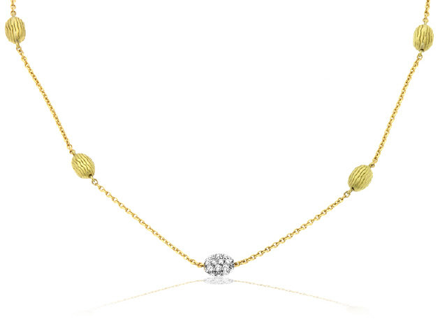 18K Y/G PAVE DIAMOND BEAN NECKLACE