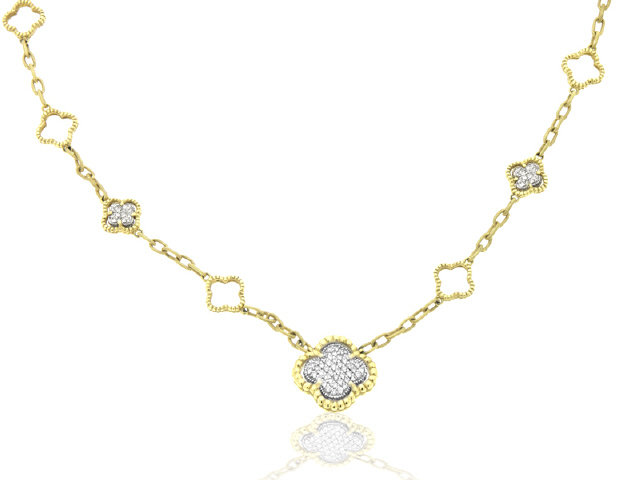 18K Y/G FLORETTE PAVE DIAMOND NECKLACE