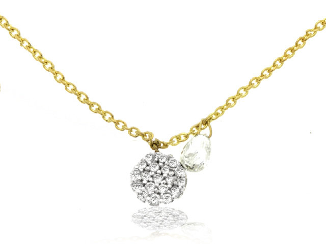 14K Y/G MINI DIAMOND CIRCLE PENDANT NECKLACE