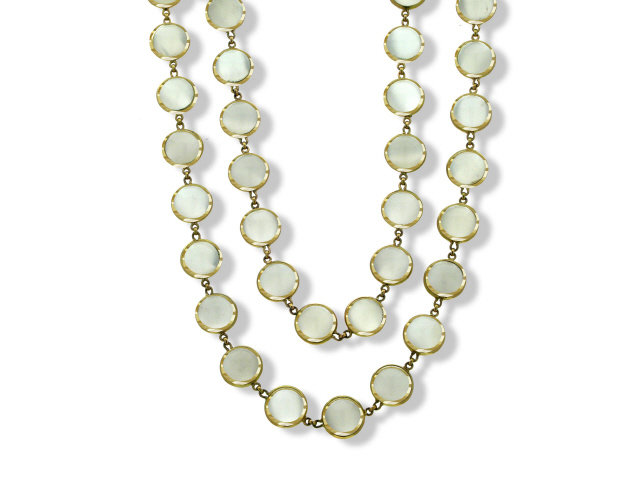18K Y/G MOONSTONE NECKLACE MS=319.60CTS