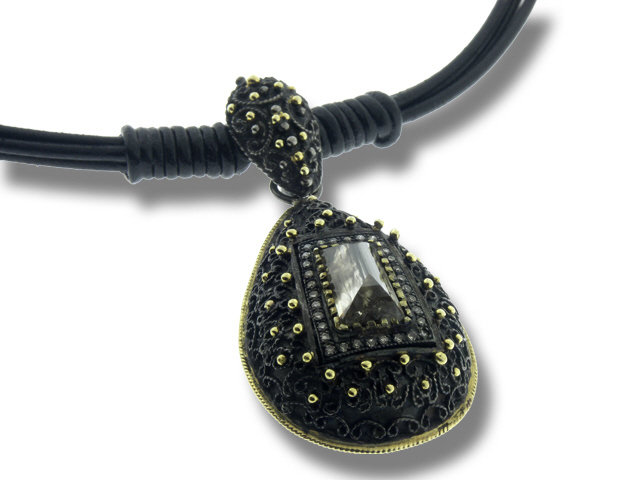 18K Y/G & BLACKENED SILVER BLACK E/C DIAMOND LEATHER N