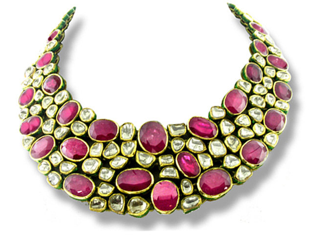 18K Yellow Gold Indian Ruby and Diamond Necklace