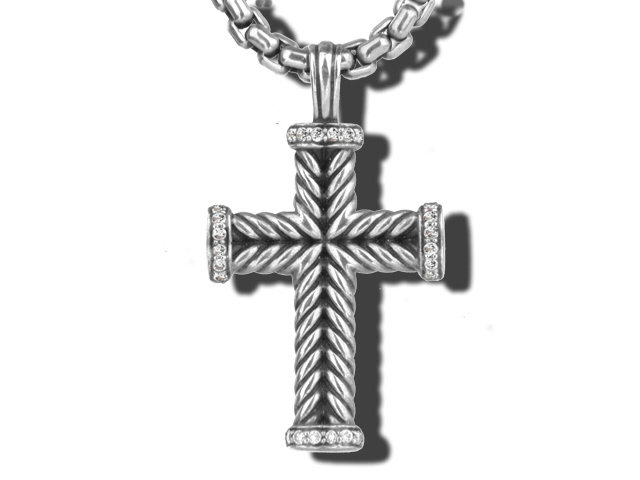 David Yurman Sterling Silver Diamond Cross